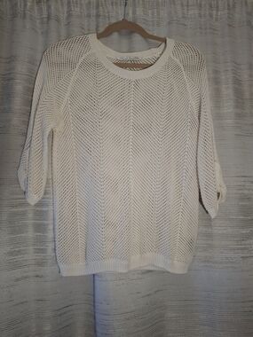Peter Nygard Cream Open-Weave Crewneck Sweater
